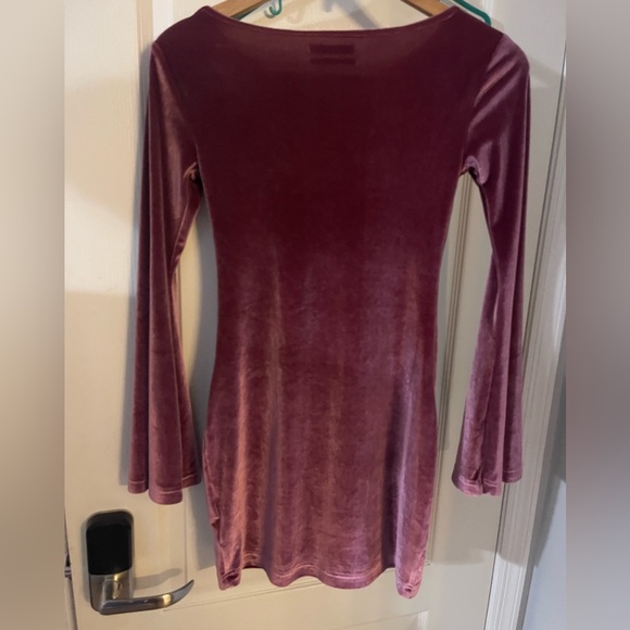 Urban Outfitters Velvet Long Sleeve Dress in Burgundy - Picture 2 of 3